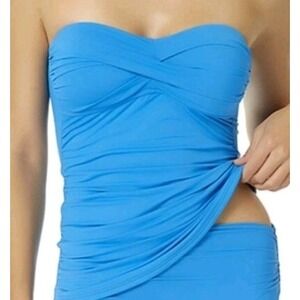 Anne Cole Twist Front Bandeau Tankini Top Blue S Small NWT